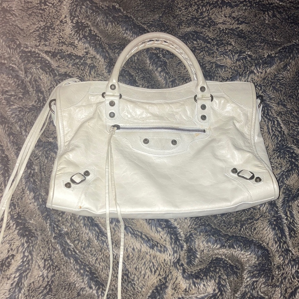 Cream Balenciaga City/Moto Bag